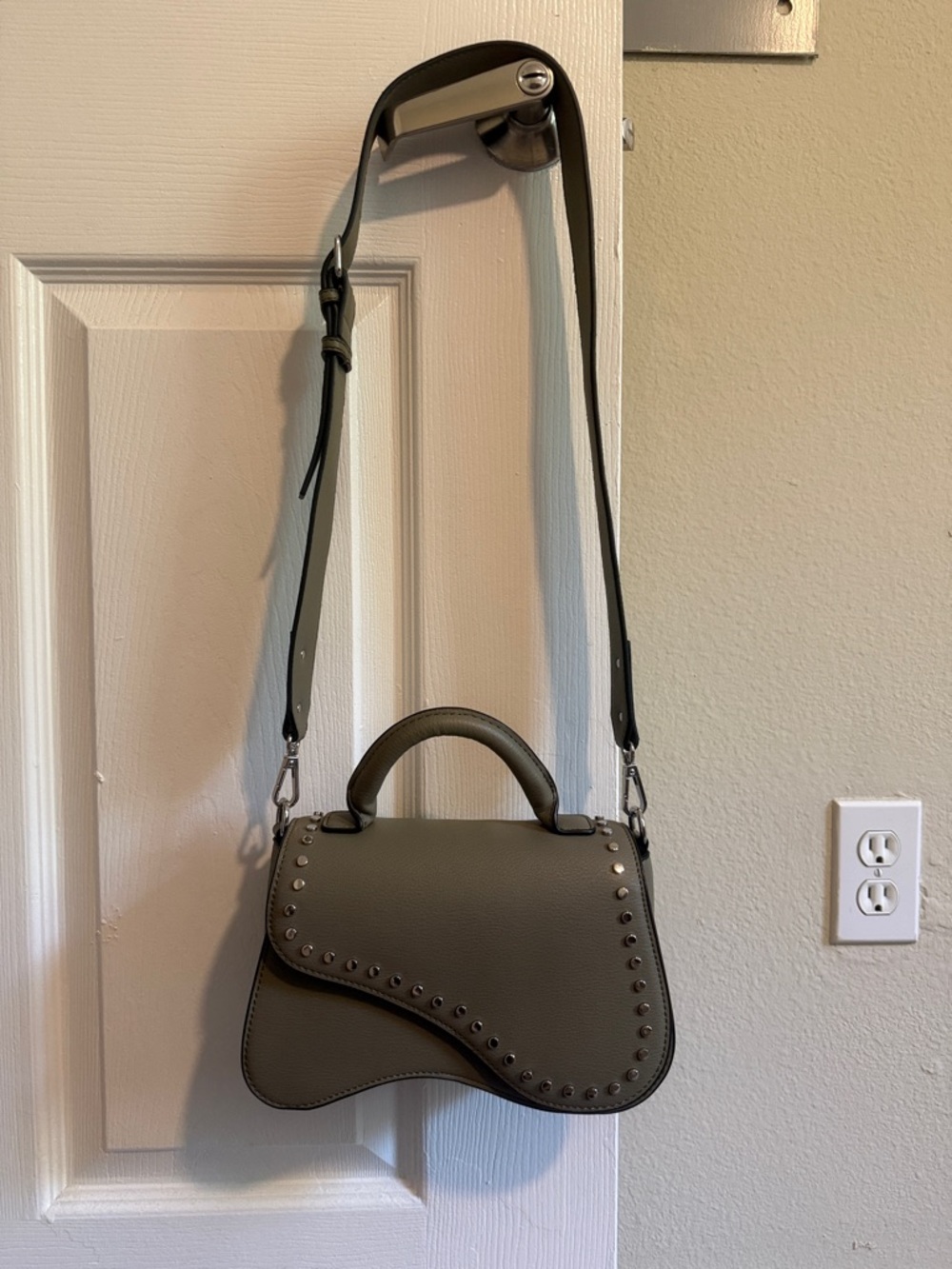Women's Stud-Trim Faux Leather Crossbody Bag - Olive